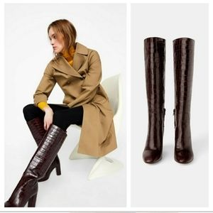 Zara faux croc knee high boots